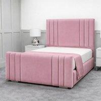 Living Comfort Bedz Canberra Plush Velvet Upholstered Bed Slatted Base - 48Inch Headboard in Pink | Size: Small Double