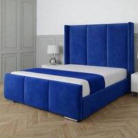 Living Comfort Bedz Westbury Upholstered Gas Lift Storage Bed with 48 Inch Headboard in Blue | Size: Super King