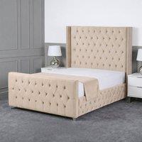 Living Comfort Bedz Executive Luxe Upholstered Gas Lift Storage Bed with 48 Inch Headboard in Beige | Size: Small Double