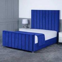 Living Comfort Bedz Empress Plush Velvet Upholstered Bed Slatted Base - 48Inch Headboard in Blue | Size: Single
