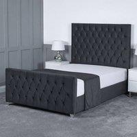 Living Comfort Bedz Vertex Plush Velvet Upholstered Bed Slatted Base with 48Inch Headboard in Charcoal | Size: Double