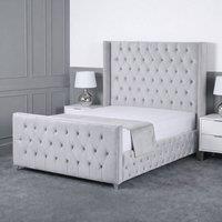 Living Comfort Bedz Executive Luxe Upholstered Gas Lift Storage Bed with 48 Inch Headboard in Silver | Size: Small Double