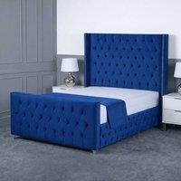 Living Comfort Bedz Executive Luxe Upholstered Gas Lift Storage Bed with 48 Inch Headboard in Blue | Size: Double