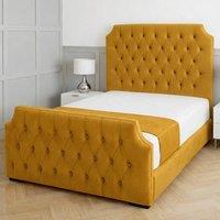 Living Comfort Bedz Westminster Upholstered Gas Lift Storage Bed with 48 Inch Headboard in Mustard | Size: King