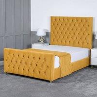 Living Comfort Bedz Vertex Upholstered Gas Lift Storage Bed with 48 Inch Headboard in Mustard | Size: Super King