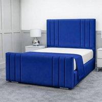 Living Comfort Bedz Canberra Upholstered Gas Lift Storage Bed with 48 Inch Headboard in Blue | Size: Super King