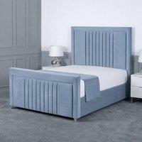 Living Comfort Bedz Celeste Upholstered Gas Lift Storage Bed with 48 Inch Headboard in Light Blue | Size: Small Double