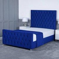 Living Comfort Bedz Vertex Plush Velvet Upholstered Bed Slatted Base with 48Inch Headboard in Blue | Size: Single
