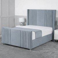 Living Comfort Bedz Emilia Upholstered Gas Lift Storage Bed with 48 Inch Headboard in Light Blue | Size: Super King