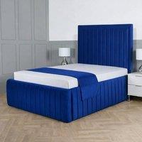 Living Comfort Bedz Saint Germain Plush Upholstered Bed Slatted Base - 48Inch Headboard in Blue | Size: Super King