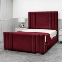 Living Comfort Bedz Canberra Upholstered Gas Lift Storage Bed with 48 Inch Headboard in Maroon | Size: Super King
