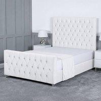 Living Comfort Bedz Vertex Plush Velvet Upholstered Bed Slatted Base with 48Inch Headboard in White | Size: Small Double