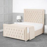 Living Comfort Bedz Ember Upholstered Gas Lift Storage Bed with 48 Inch Headboard in Cream | Size: Super King