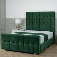 Living Comfort Bedz Belmont Plush Velvet Upholstered Bed Slatted Base - 48 Inch Headboard in Green | Size: Double