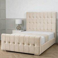 Living Comfort Bedz Belmont Upholstered Gas Lift Storage Bed with 48 Inch Headboard in Cream | Size: Super King