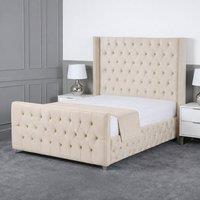 Living Comfort Bedz Executive Luxe Upholstered Gas Lift Storage Bed with 48 Inch Headboard in Cream | Size: Small Double