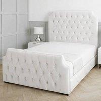 Living Comfort Bedz Westminster Plush Upholstered Bed Slatted Base with 48Inch Headboard in White | Size: King