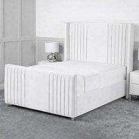 Living Comfort Bedz Emilia Plush Velvet Upholstered Bed Slatted Base with 48Inch Headboard in White | Size: Double