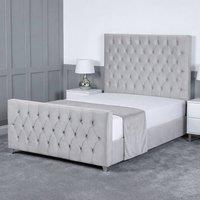 Living Comfort Bedz Vertex Plush Velvet Upholstered Bed Slatted Base with 48Inch Headboard in Silver | Size: Double