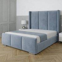 Living Comfort Bedz Westbury Upholstered Gas Lift Storage Bed with 48 Inch Headboard in Light Blue | Size: Super King