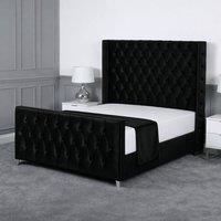 Living Comfort Bedz Seraphina Plush Velvet Upholstered Bed Slatted Base - 48Inch Headboard in Black | Size: Single