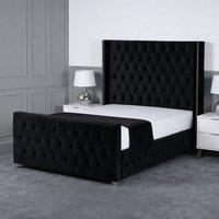 Living Comfort Bedz Executive Luxe Plush Upholstered Bed Slatted Base - 48Inch Headboard in Black | Size: Small Double
