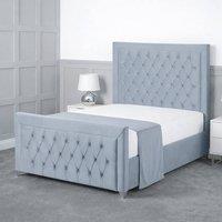Living Comfort Bedz Ember Plush Velvet Upholstered Bed Slatted Base with 48Inch Headboard in Light Blue | Size: Double
