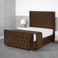 Living Comfort Bedz Ember Plush Velvet Upholstered Bed Slatted Base with 48Inch Headboard in Brown | Size: Double
