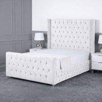 Living Comfort Bedz Executive Luxe Upholstered Gas Lift Storage Bed with 48 Inch Headboard in White | Size: Small Double