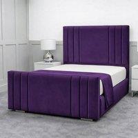 Living Comfort Bedz Canberra Upholstered Gas Lift Storage Bed with 48 Inch Headboard in Purple | Size: Small Double