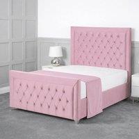 Living Comfort Bedz Ember Plush Velvet Upholstered Bed Slatted Base with 48Inch Headboard in Pink | Size: Double