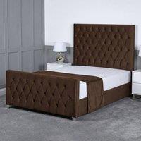 Living Comfort Bedz Vertex Plush Velvet Upholstered Bed Slatted Base with 48Inch Headboard in Brown | Size: Small Double