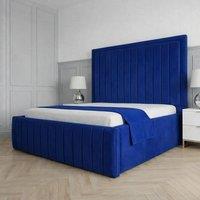Living Comfort Bedz Sovereign Plush Velvet Upholstered Bed Slatted Base - 48Inch Headboard in Blue | Size: Small Double
