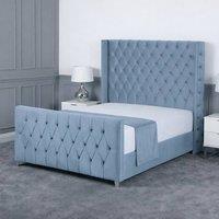 Living Comfort Bedz Seraphina Upholstered Gas Lift Storage Bed with 48 Inch Headboard in Light Blue | Size: Super King