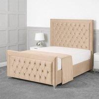 Living Comfort Bedz Ember Upholstered Gas Lift Storage Bed with 48 Inch Headboard in Beige | Size: Single
