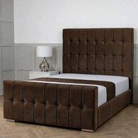 Living Comfort Bedz Belmont Plush Velvet Upholstered Bed Slatted Base - 48 Inch Headboard in Brown | Size: Small Double