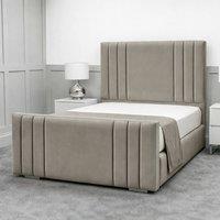 Living Comfort Bedz Canberra Upholstered Gas Lift Storage Bed with 48 Inch Headboard in Light Grey | Size: Double