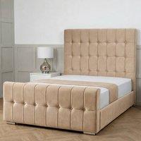 Living Comfort Bedz Belmont Plush Velvet Upholstered Bed Slatted Base - 48 Inch Headboard in Beige | Size: Small Double