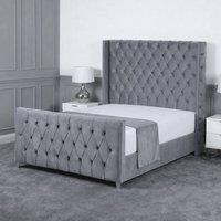 Living Comfort Bedz Seraphina Plush Velvet Upholstered Bed Slatted Base - 48Inch Headboard in Grey | Size: Single