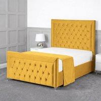 Living Comfort Bedz Ember Upholstered Gas Lift Storage Bed with 48 Inch Headboard in Mustard | Size: Super King