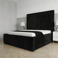 Living Comfort Bedz Sovereign Plush Velvet Upholstered Bed Slatted Base - 48Inch Headboard in Black | Size: Double