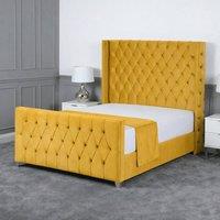Living Comfort Bedz Seraphina Upholstered Gas Lift Storage Bed with 48 Inch Headboard in Mustard | Size: Single