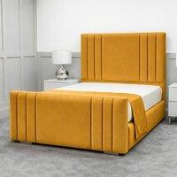 Living Comfort Bedz Canberra Upholstered Gas Lift Storage Bed with 48 Inch Headboard in Mustard | Size: Double