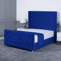 Living Comfort Bedz Seraphina Plush Velvet Upholstered Bed Slatted Base - 48Inch Headboard in Blue | Size: Single