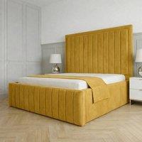 Living Comfort Bedz Sovereign Plush Velvet Upholstered Bed Slatted Base - 48Inch Headboard in Mustard | Size: Small Double