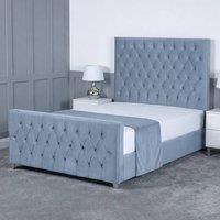 Living Comfort Bedz Vertex Plush Velvet Upholstered Bed Slatted Base with 48Inch Headboard in Light Blue | Size: Small Double