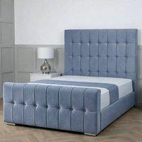 Living Comfort Bedz Belmont Upholstered Gas Lift Storage Bed with 48 Inch Headboard in Light Blue | Size: Small Double