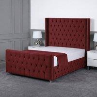 Living Comfort Bedz Executive Luxe Upholstered Gas Lift Storage Bed with 48 Inch Headboard in Maroon | Size: Small Double