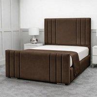 Living Comfort Bedz Canberra Plush Velvet Upholstered Bed Slatted Base - 48Inch Headboard in Brown | Size: Single