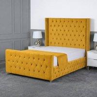 Living Comfort Bedz Executive Luxe Upholstered Gas Lift Storage Bed with 48 Inch Headboard in Mustard | Size: Small Double